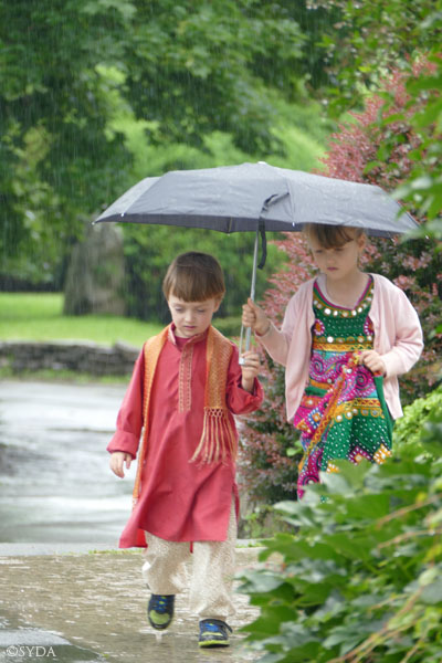 children in rain