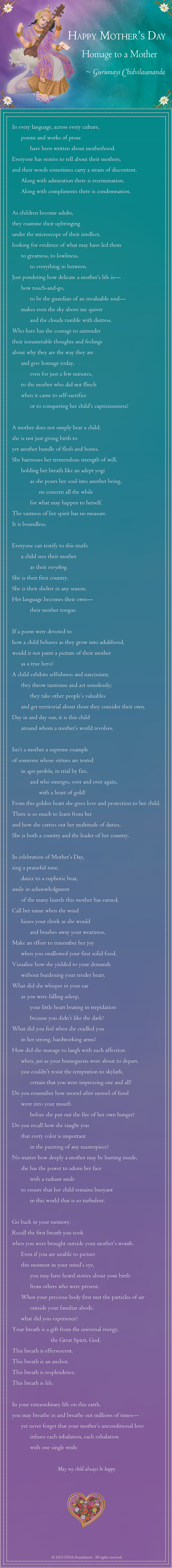 Poem by Gurumayi - Homage to a Mother